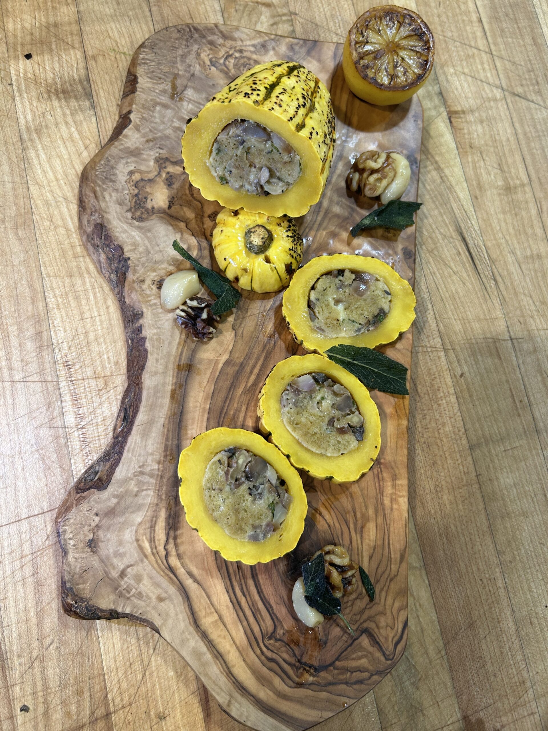 Gourmet Thanksgiving Recipes from Celebrity Chefs, Restaurateurs, and Culinary Experts - Whole Roasted & Stuffed Delicata Squash Royale by Jonathan Sawyer