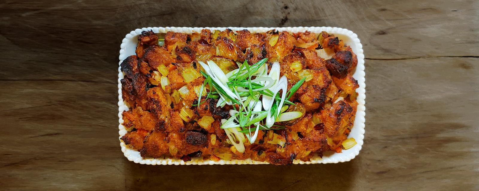 Gourmet Thanksgiving Recipes from Celebrity Chefs, Restaurateurs, and Culinary Experts - Holiday Stuffing with Kimchee, Red Pepper, and Scallions by Chef Nick Ritchie