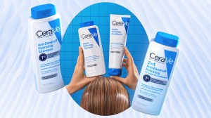 A collage of the new CeraVe hair care line.