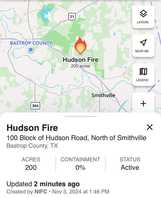 Fire in Bastrop/Smithville