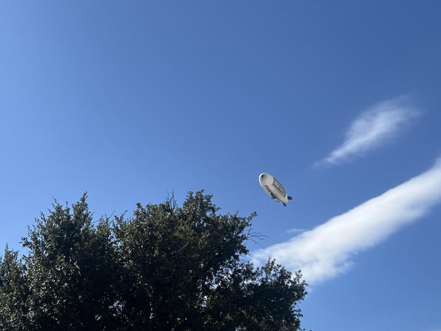 Blimp over town right now