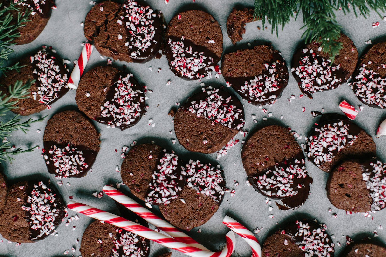 peppermint hot chocolate shortbread cookies