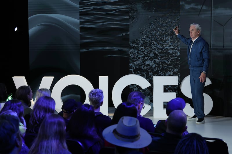 Lawrence Lenihan speaks on stage on BoF VOICES 2024.