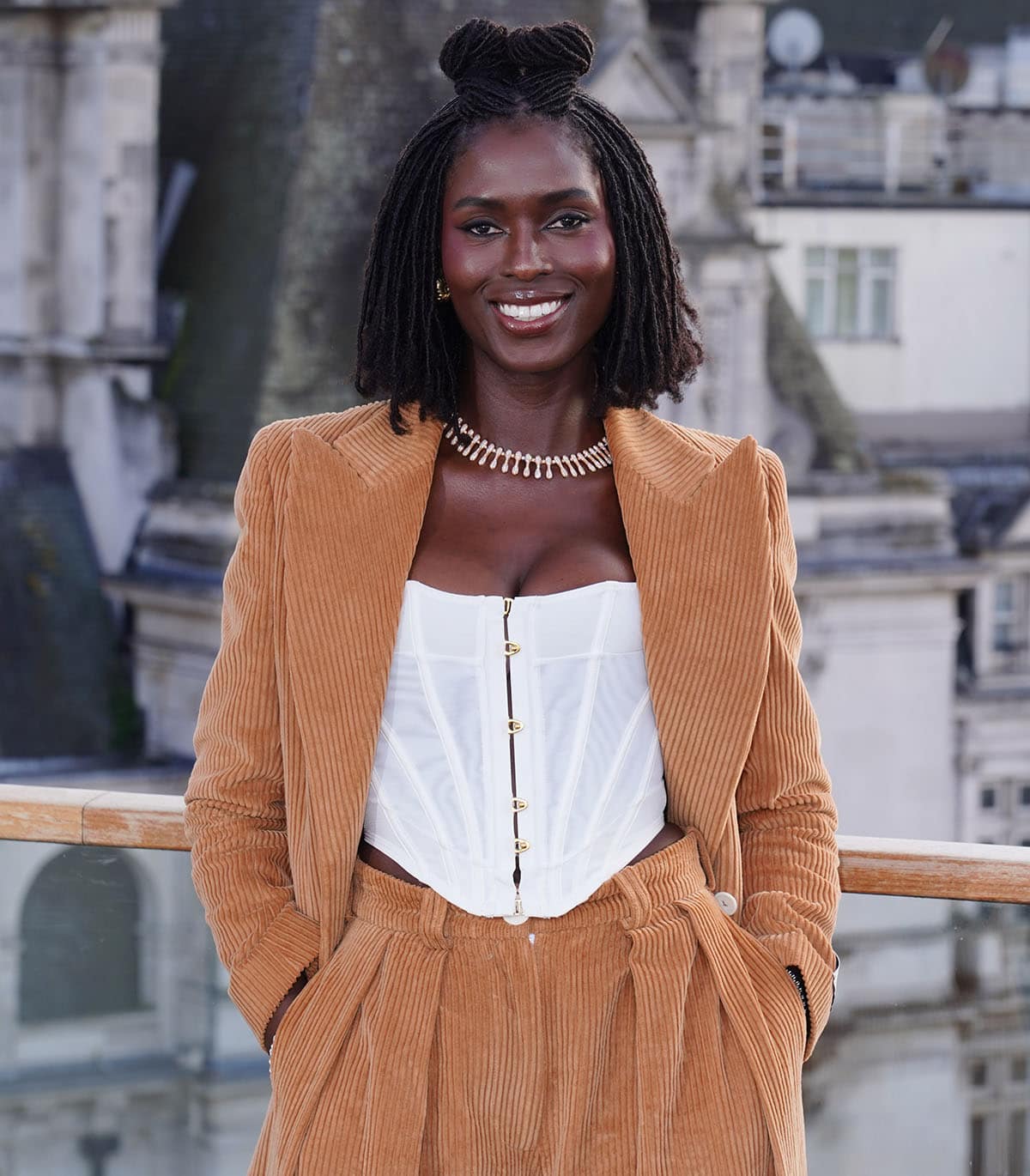 Jodie Turner-Smith looks fab with her half-up, half-down space buns and rosy makeup