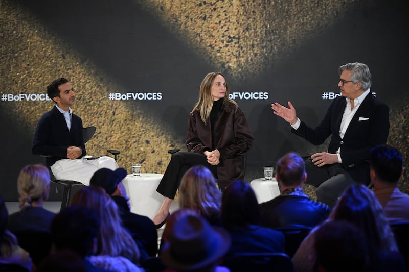 Imran Amed, Lauren Santo Domingo and Michael Kliger on stage at BoF VOICES.