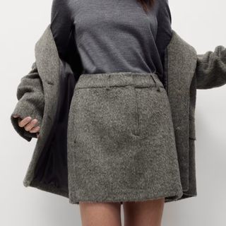 Textured Mini A-Line Skirt with Wool