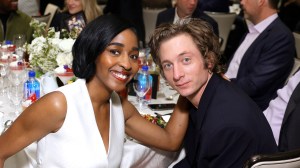 Ayo Edebiri and Jeremy Allen White with FIJI Water at The AFI Awards  Luncheon 2023 at Four Seasons Hotel Los Angeles at Beverly Hills on January 12, 2024 in Los Angeles, California.