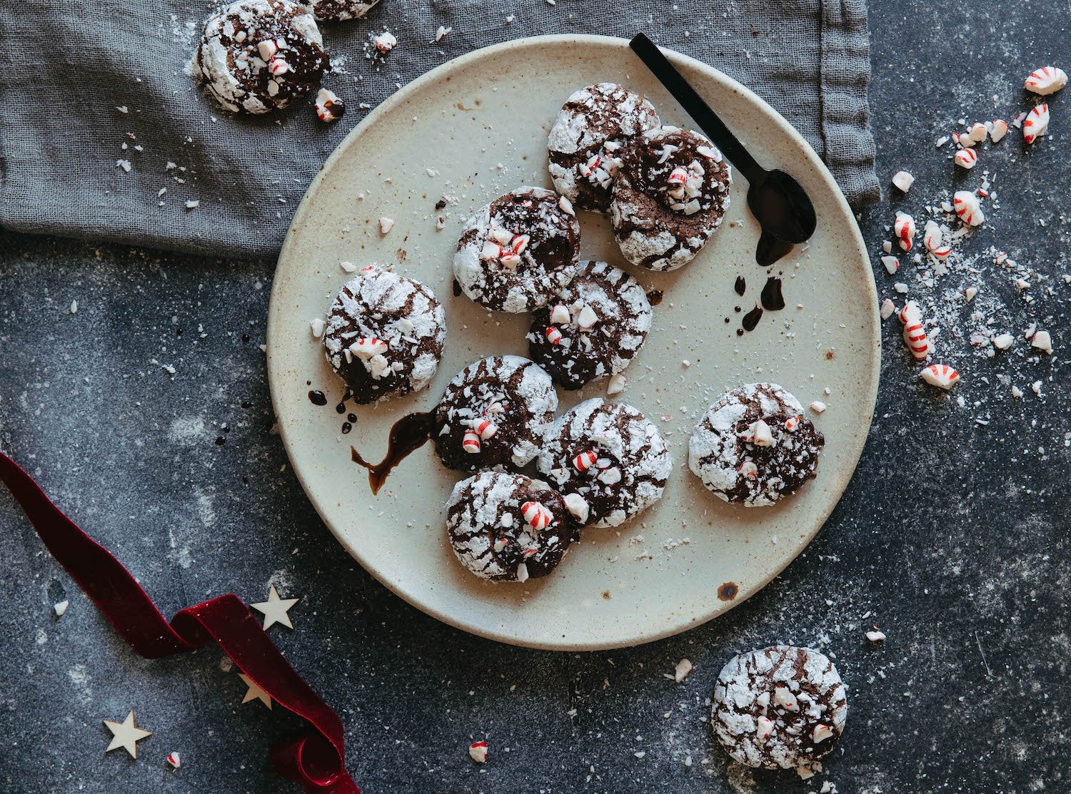 chocolate peppermint snowball cookies