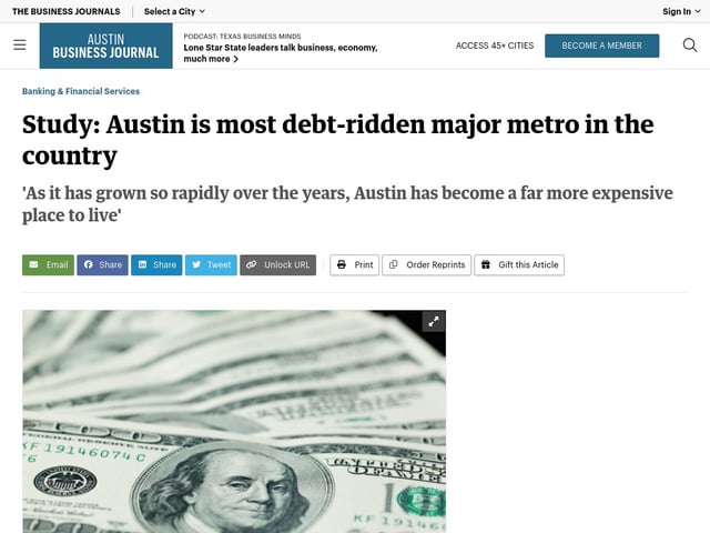 Austin is most debt-ridden major metro in the country