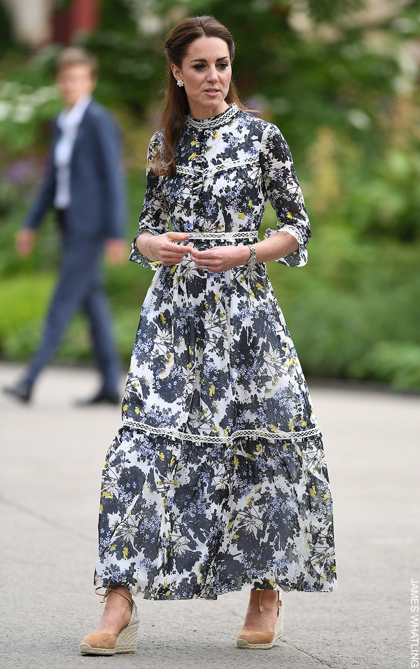 Kate Middleton wears a floral Erdem maxi dress to the Chelsea Flower Show in 2019