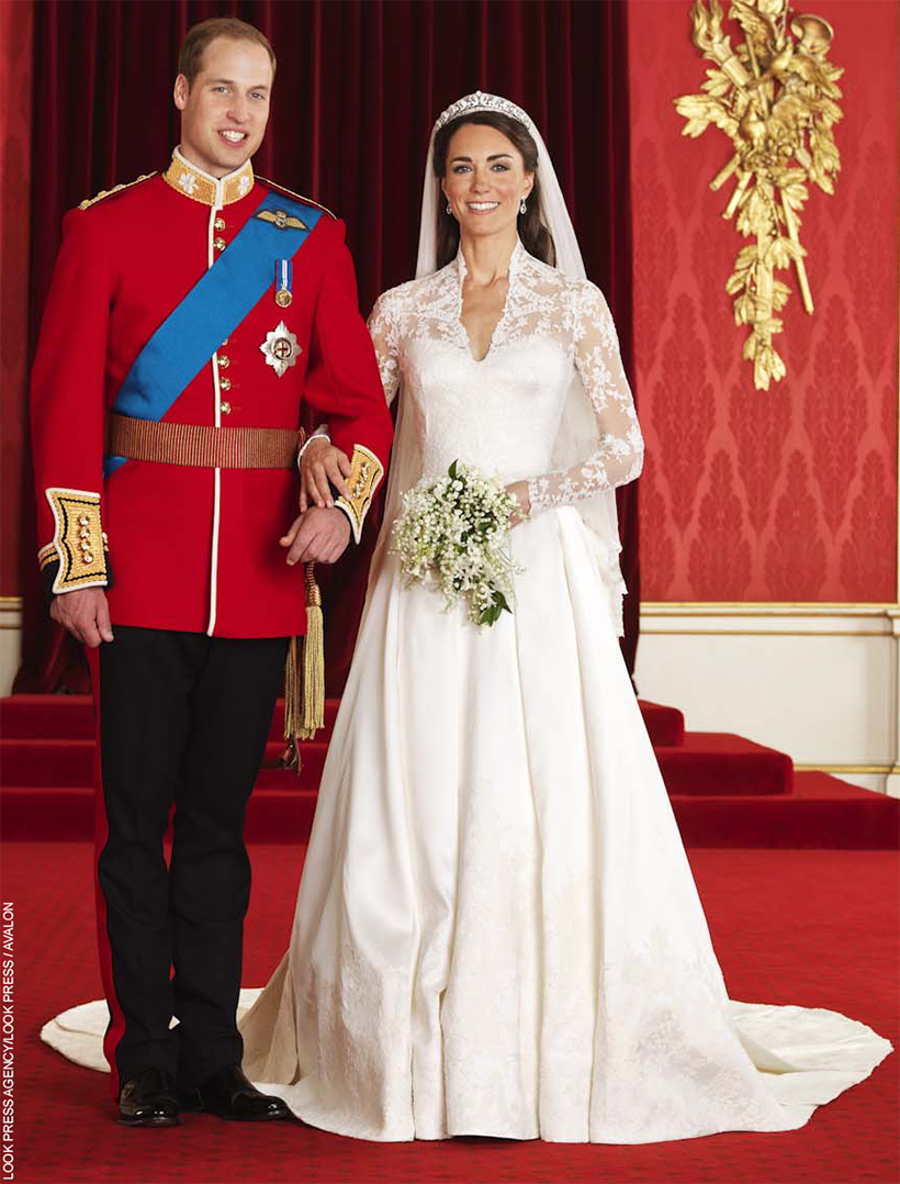 The Princess of Wales on her wedding day, in her white lace gown