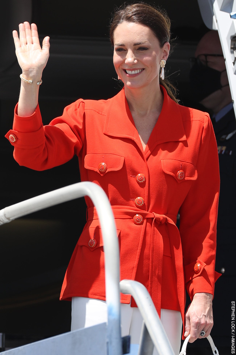 The Princess of Wales waves as she boards a flight to depart Jamaica, during an overseas visit 