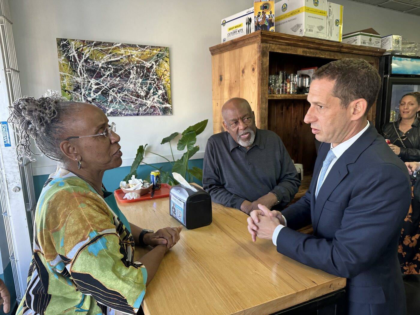 mayor-elect-daniel-lurie-w-marsha-maloof-pres-of-bayview-hill-neighborhood-assoc-al-williams-pres-of-bayview-merchants-assoc-1400x1050, Mayor-elect Daniel Lurie begins journey with Bayview community lunch at Gumbo Social, Featured Local News & Views 