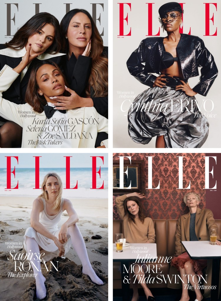 US Elle December 2024/January 2025 : The 'Women in Hollywood' Issue (starring Demi Moore, Danielle Deadwyler, Mikey Madison, Selena Gomez, Karla Sofía Gascón, Zoe Saldaña, Cynthia Erivo, Saoirse Ronan, Julianne Moore, and Tilda Swinton)