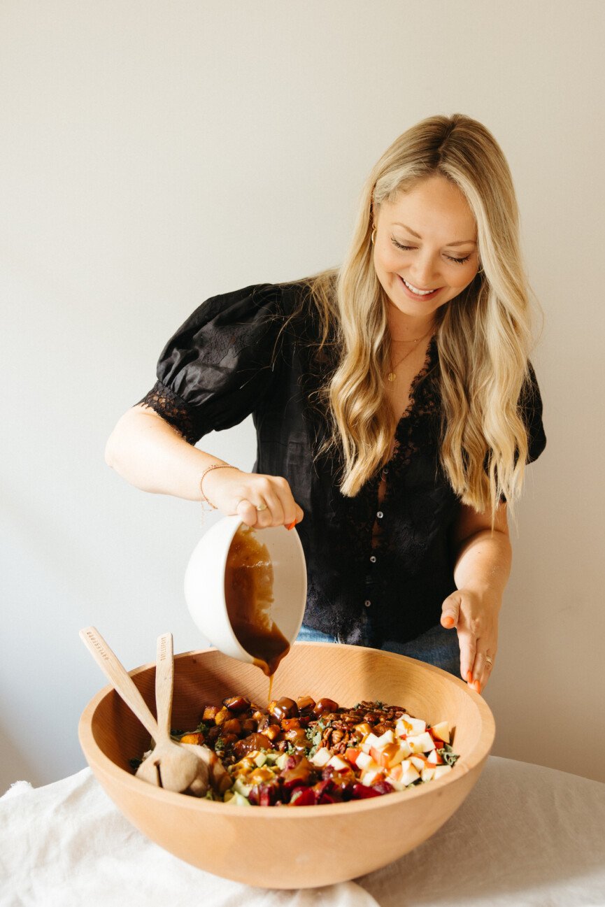 Woman making a salad