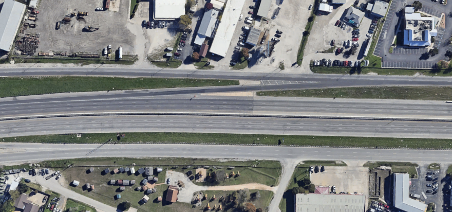 A satellite view of the existing northbound entrance ramp south of Grand Avenue Parkway. 