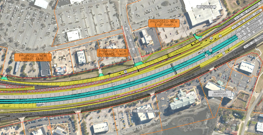 North is to the left in this schematic showing how ramps will be reconfigured south of Parmer Lane