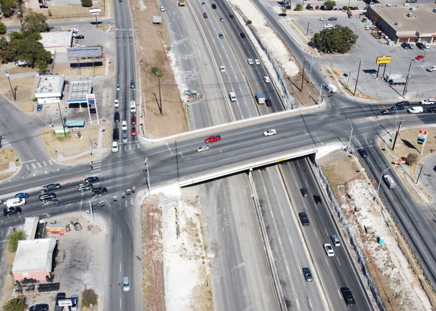 An aerial view of the Braker Lane bridge over I-35. Northbound and southbound u-turn lanes will be installed at Braker. 