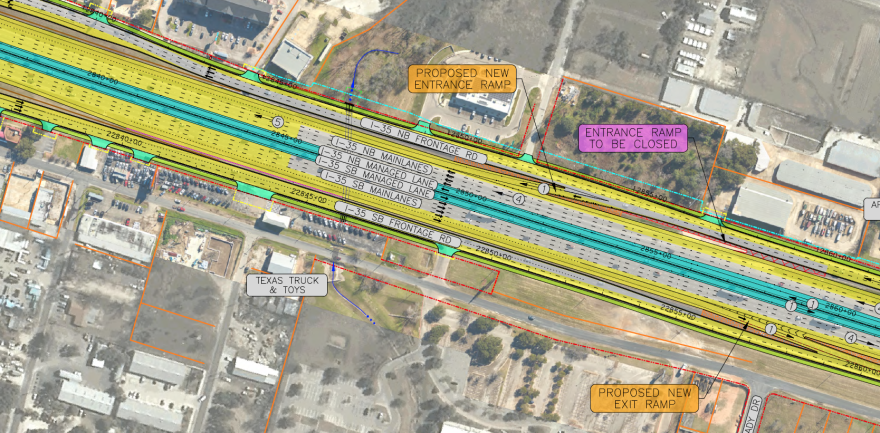 North is left in this schematic showing plans to change up entrance and exit ramps south of Braker Lane. 