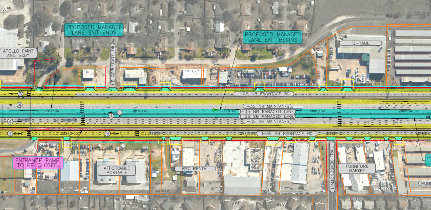 Exit ramps to the southbound managed lanes — non-tolled lanes limited to vehicles with two more people, first responders and public transit — will be placed about half-way between Braker Lane and Rundberg Lane.