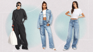 Three models wearing baggy jeans