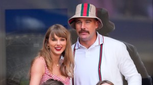 NEW YORK, NEW YORK - SEPTEMBER 08: Taylor Swift and Travis Kelce are seen at the Men's Final between Fritz and Sinner at the 2024 US Open Tennis Championships on September 08, 2024 in New York City.