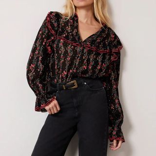 Black Floral Print Blouse