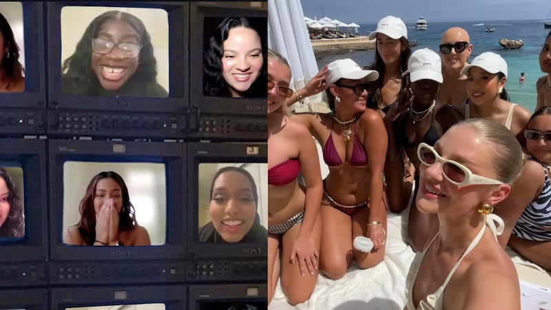 Winners react to being selected to join a Topicals influencer trip (L), while attendees at Refy's recent brand trip spend a day at the beach (R).