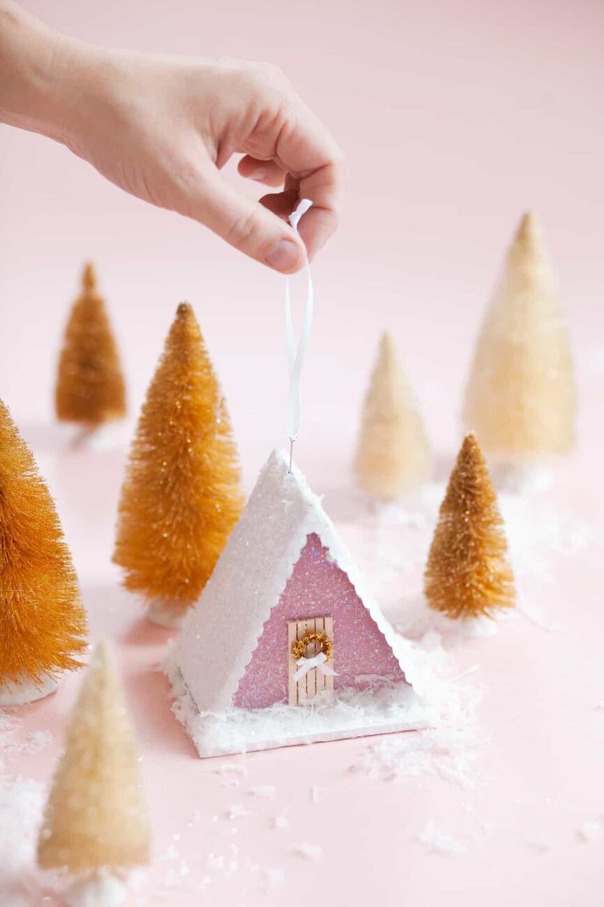 A-Frame Putz House Ornament From A Beautiful Mess