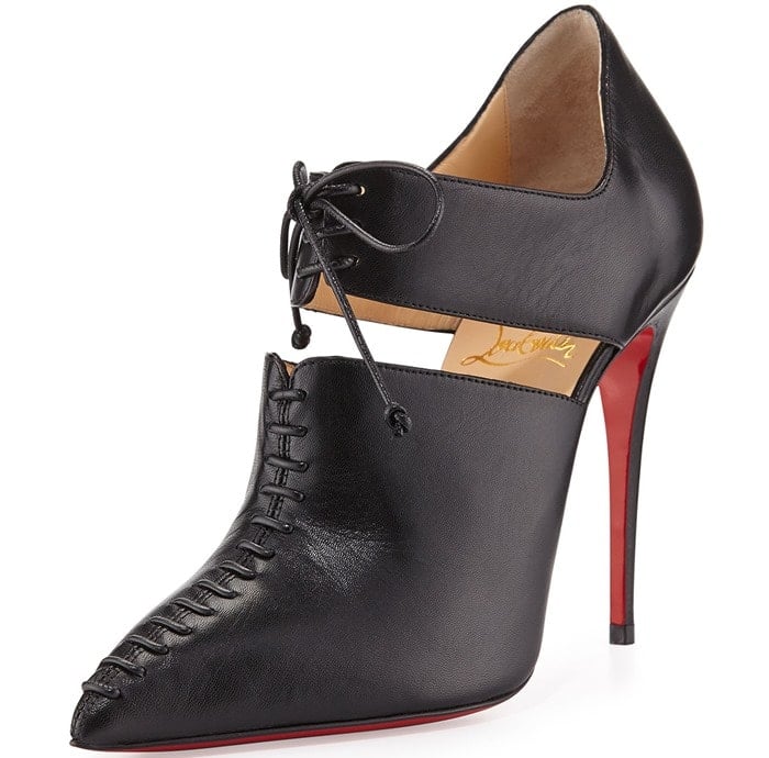 Christian Louboutin Black Corsita Cutout Leather Red Sole Ankle Boot