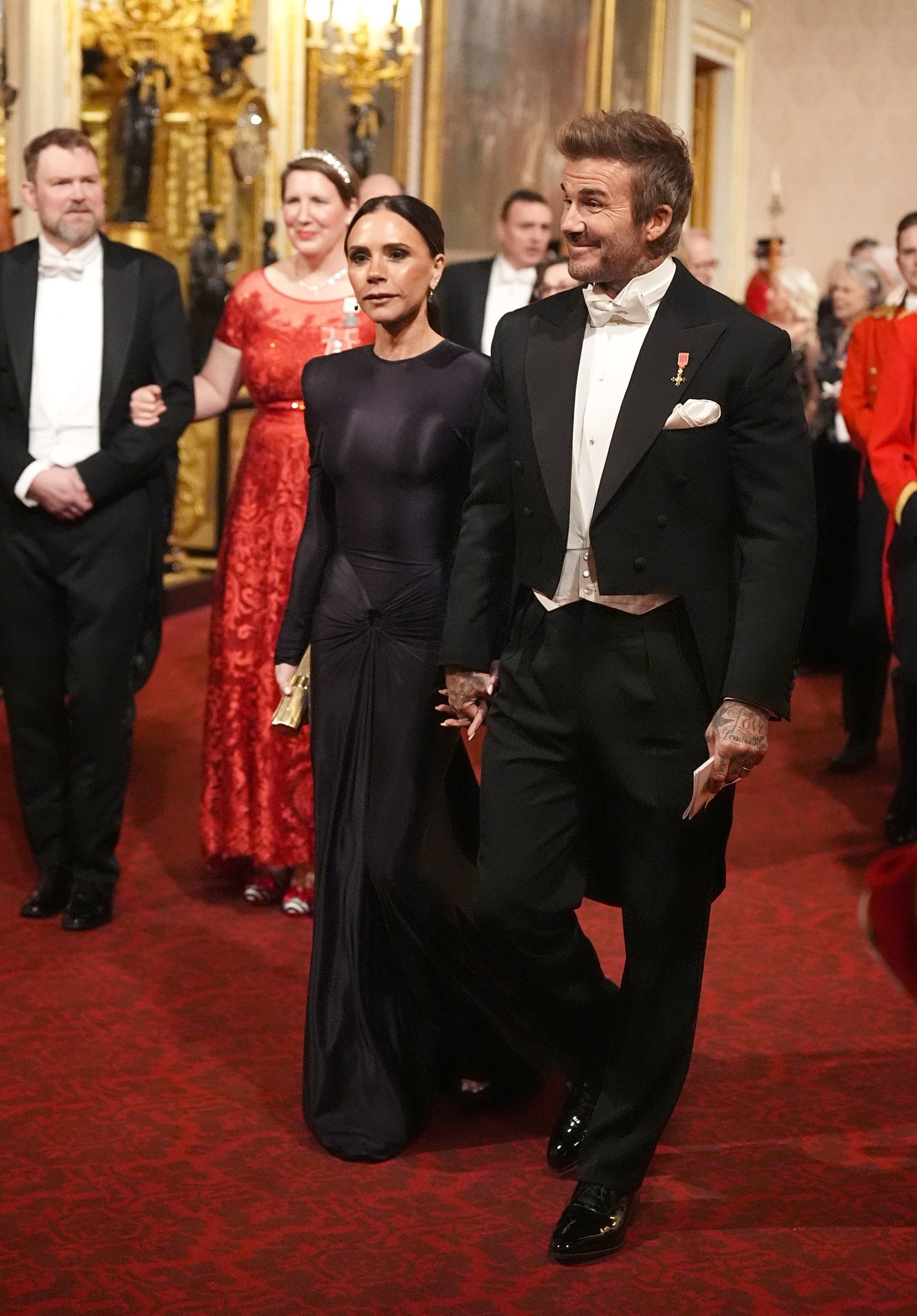 Victoria Beckham con un vestido de inspiración egipcia en el banquete en honor a los emires de Catar