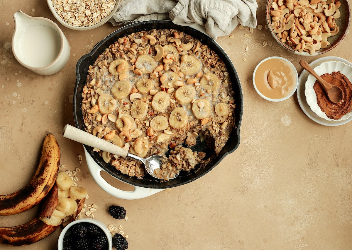 easy healthy vegetarian breakfast recipe baked banana cashew oatmeal