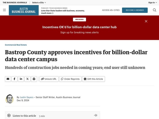 Bastrop County approves incentives for billion-dollar data center campus