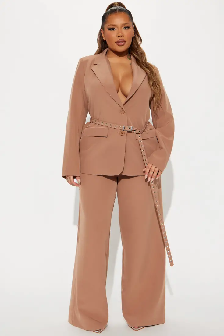 Money Maker Belted Blazer Pant Set Mocha