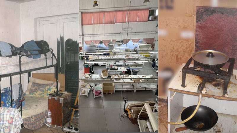 Police images of a factory raided in the course of an Italian investigation into labour exploitation in luxury supply chains.