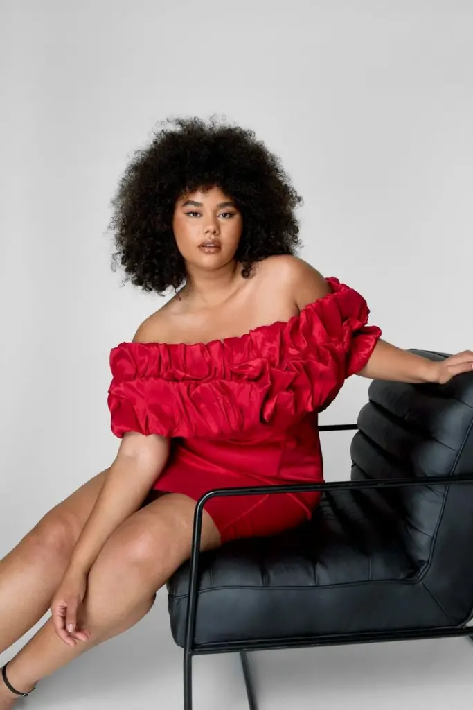 plus size holiday party outfits- Plus Taffeta Ruched Bardot Mini Dress at NastyGal