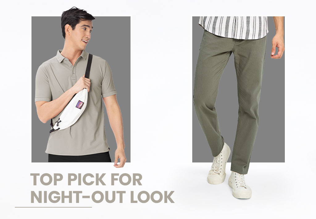 Grey tee with Green Chino Pants Styling