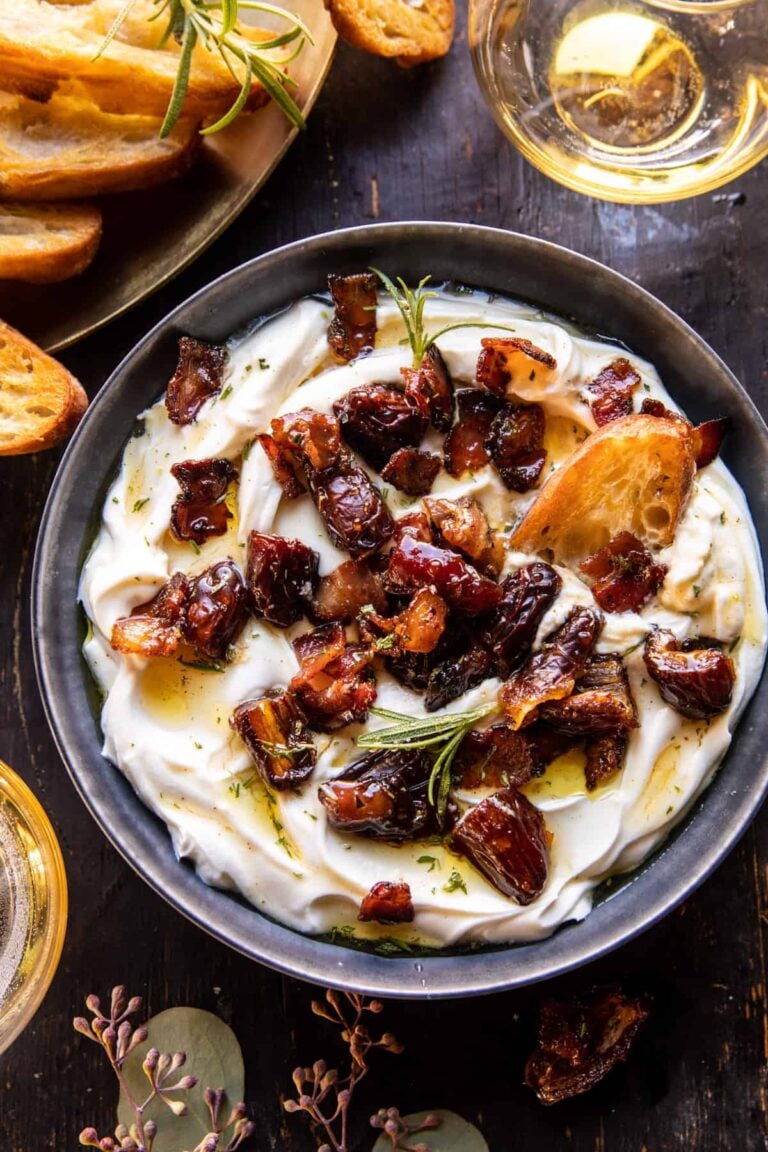 whipped goat cheese with warm candied bacon and dates_no bake recipes for holidays