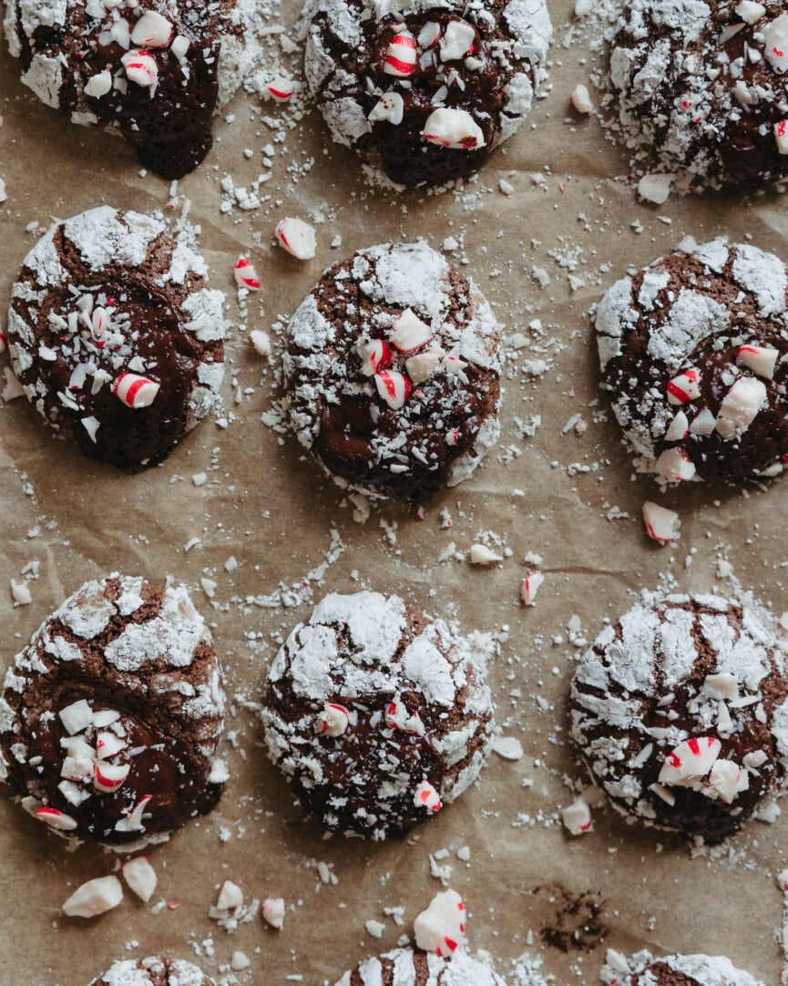 chewy chocolate peppermint cookie, snowball christmas cookie