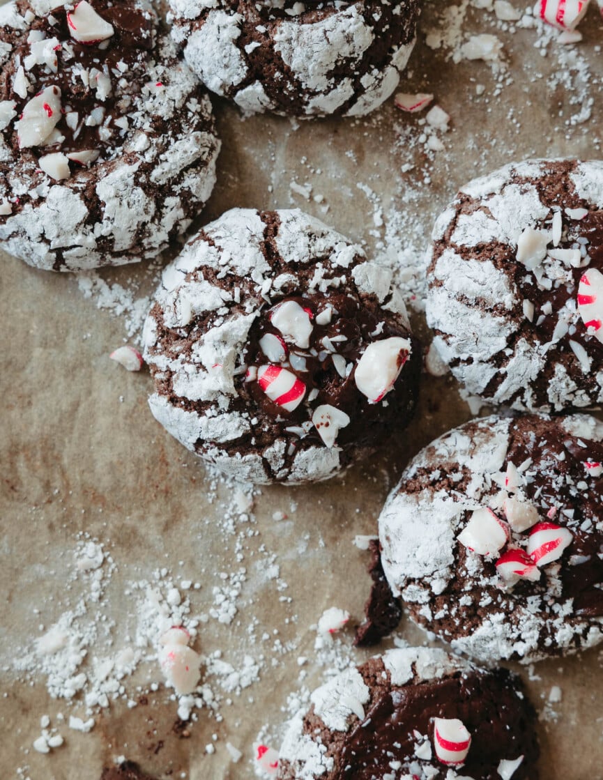 chewy chocolate peppermint cookie, snowball christmas cookie