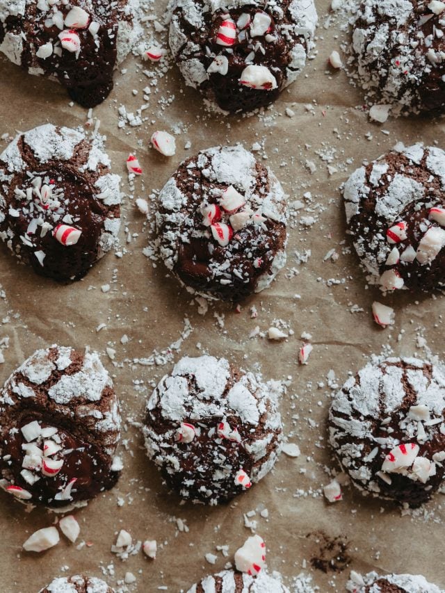 Chocolate Peppermint Snowball Cookies