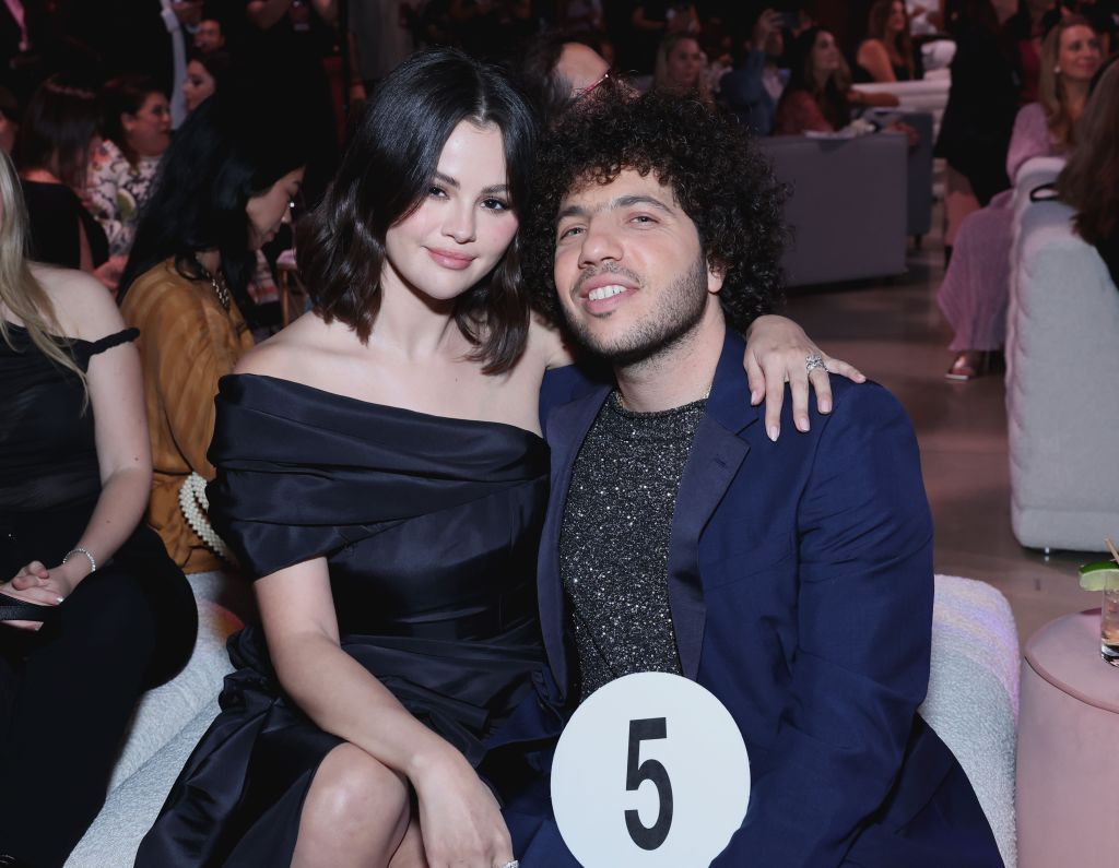 Selena Gomez and Benny Blanco attend the Second Annual Rare Impact Fund Benefit Supporting Youth Mental Health, hosted by Selena Gomez, at Nya Studios on October 24, 2024 in Los Angeles, California. 