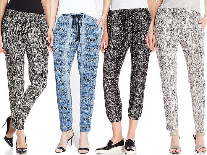 A mix of relaxed snake-print pants in neutral, bold, and colorful designs, offering effortless style and comfort for any occasion