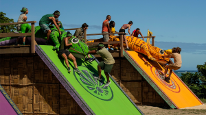 Survivor Season 46 Premiere Episode 1 - Contestants climbing an obstacle course during a challenge