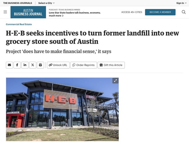 H-E-B seeks incentives to turn former landfill into new grocery store south of Austin