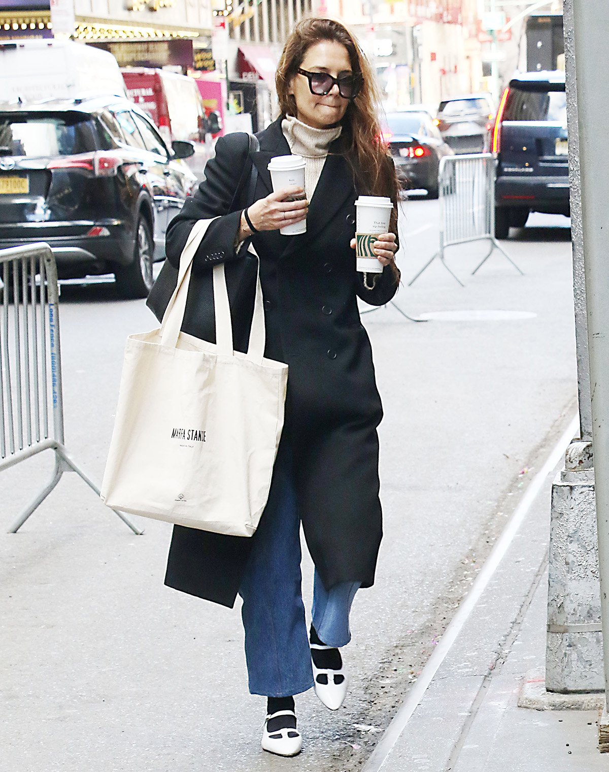 Katie Holmes heads to the Barrymore Theatre in a casual winter ensemble ahead of the Broadway production of Our Town