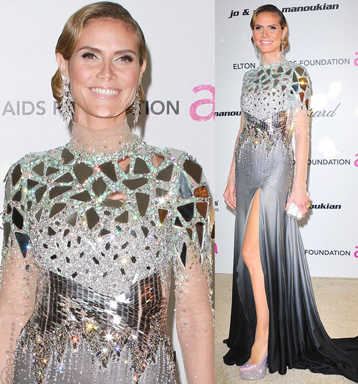 Heidi Klum in an elegant and stunning Julien MacDonald gown at the 19th Annual Elton John AIDS Foundation Academy Awards