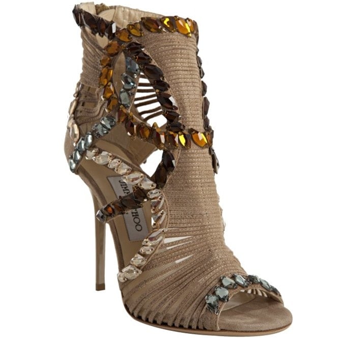 Jimmy Choo Beige Nude Suede Embellished Elba Booties